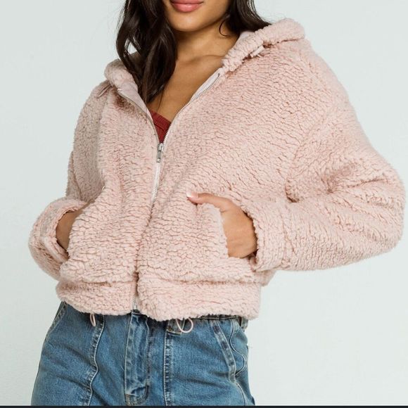 RSQ Solid Cozy Womens Blush Sherpa Jacket Size Medium - Picture 1 of 11